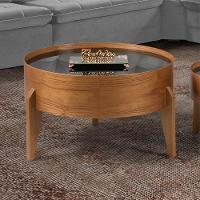 Mesa De Centro Laminada Com Vidro Off White - Eloá Diâmetro 60cm - 1