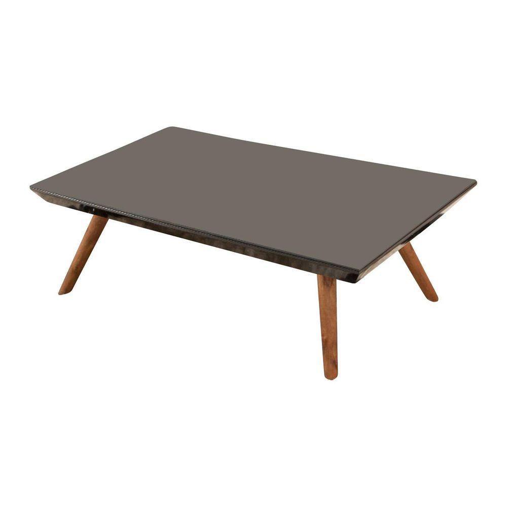 Mesa De Centro Retangular Laqueada Com Vidro Cor Preto - 3