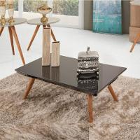 Mesa De Centro Retangular Laqueada Com Vidro Cor Preto - 1