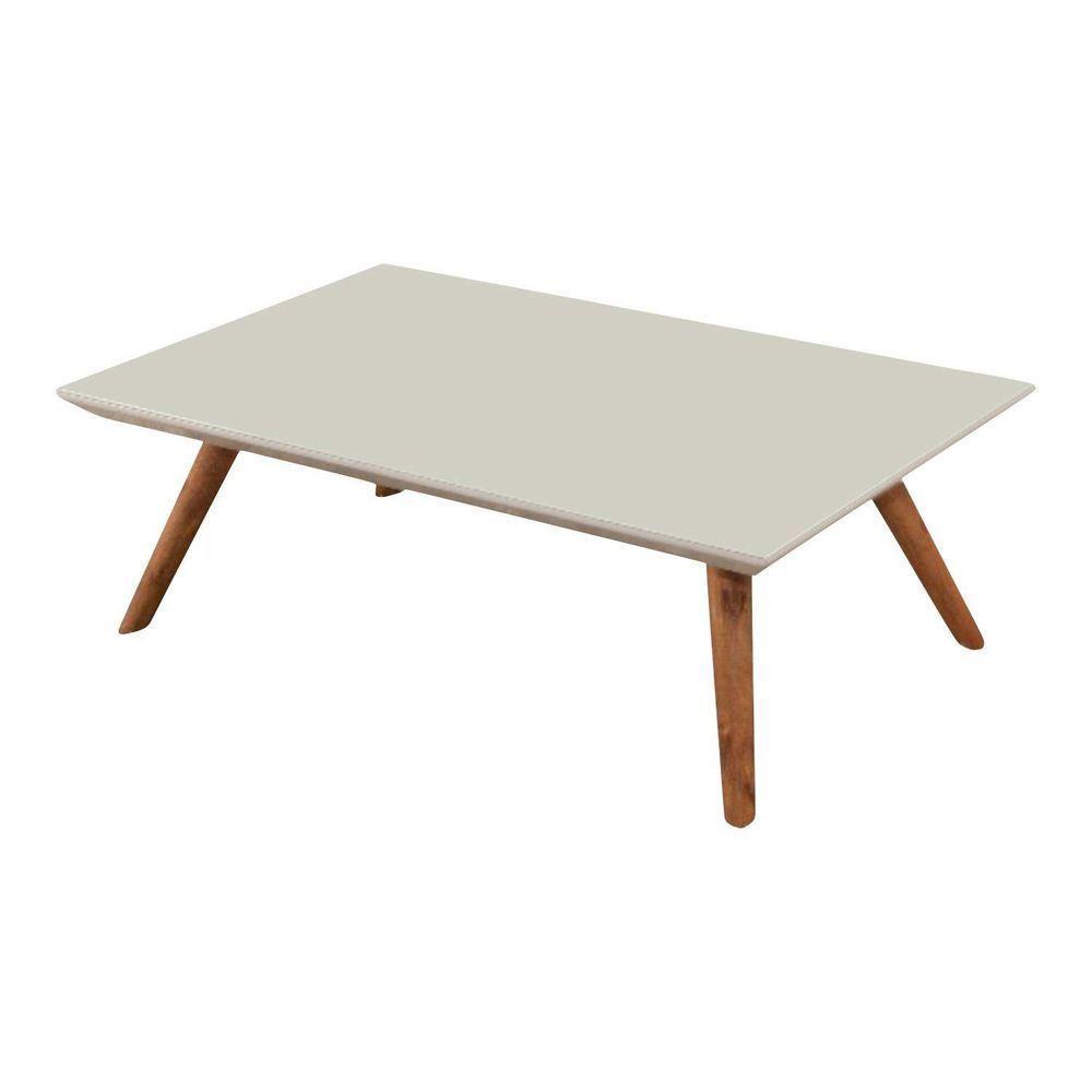 Mesa De Centro Retangular Laqueada Com Vidro Cor Off White - 2