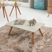 Mesa De Centro Retangular Laqueada Com Vidro Cor Off White - 1