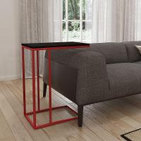 Mesa Lateral Industrial Elena Tampo Preto Base Ferro Vermelho - Cor: Vermelho - 1