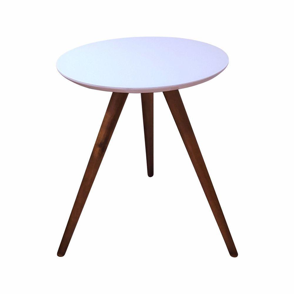 Mesa Lateral Redonda Com Vidro 40x40 Cor Branco Medida 50 Cm Altura - 1