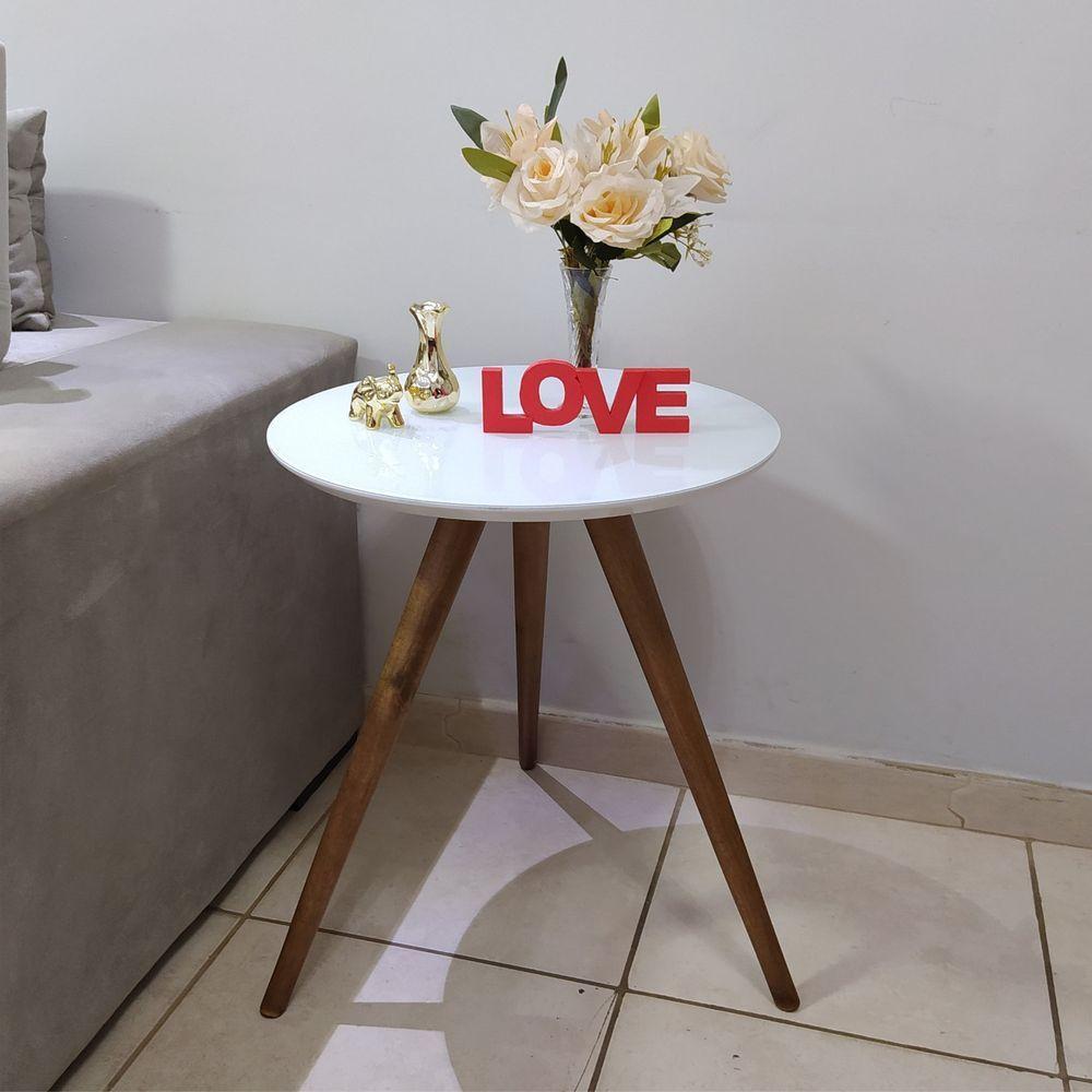 Mesa Lateral Redonda Com Vidro 40x40 Cor Branco Medida 50 Cm Altura - 2