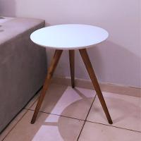 Mesa Lateral Redonda Com Vidro 40x40 Cor Branco Medida 50 Cm Altura - 3