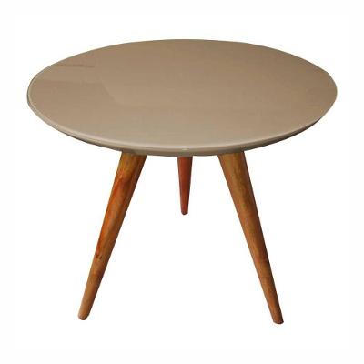 Mesa Lateral Redonda Com Vidro 50x50 Cor Fendi Medida 50 Cm Altura