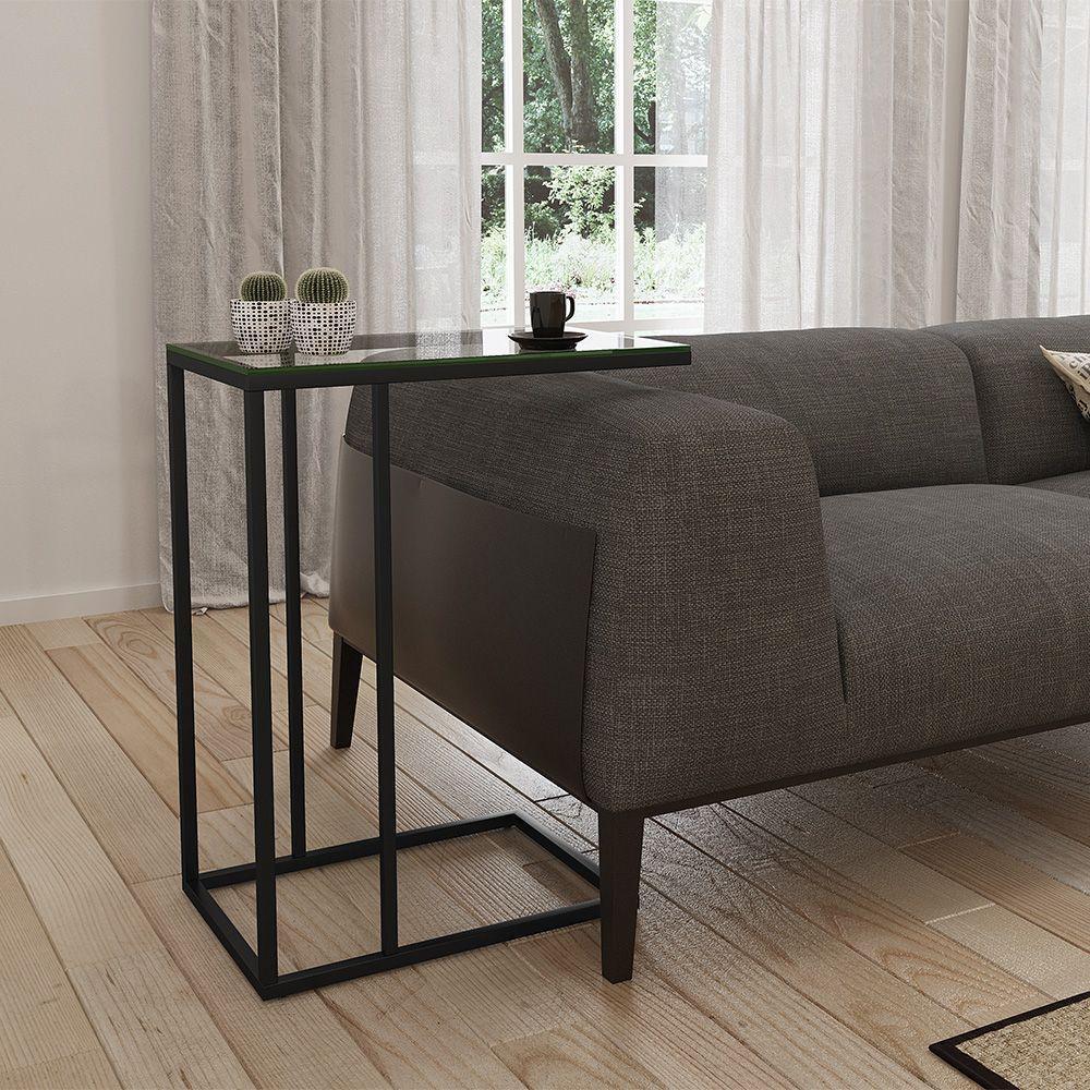 Mesa Lateral Elena Preta Tampa De Vidro - Cor: Preto - 1