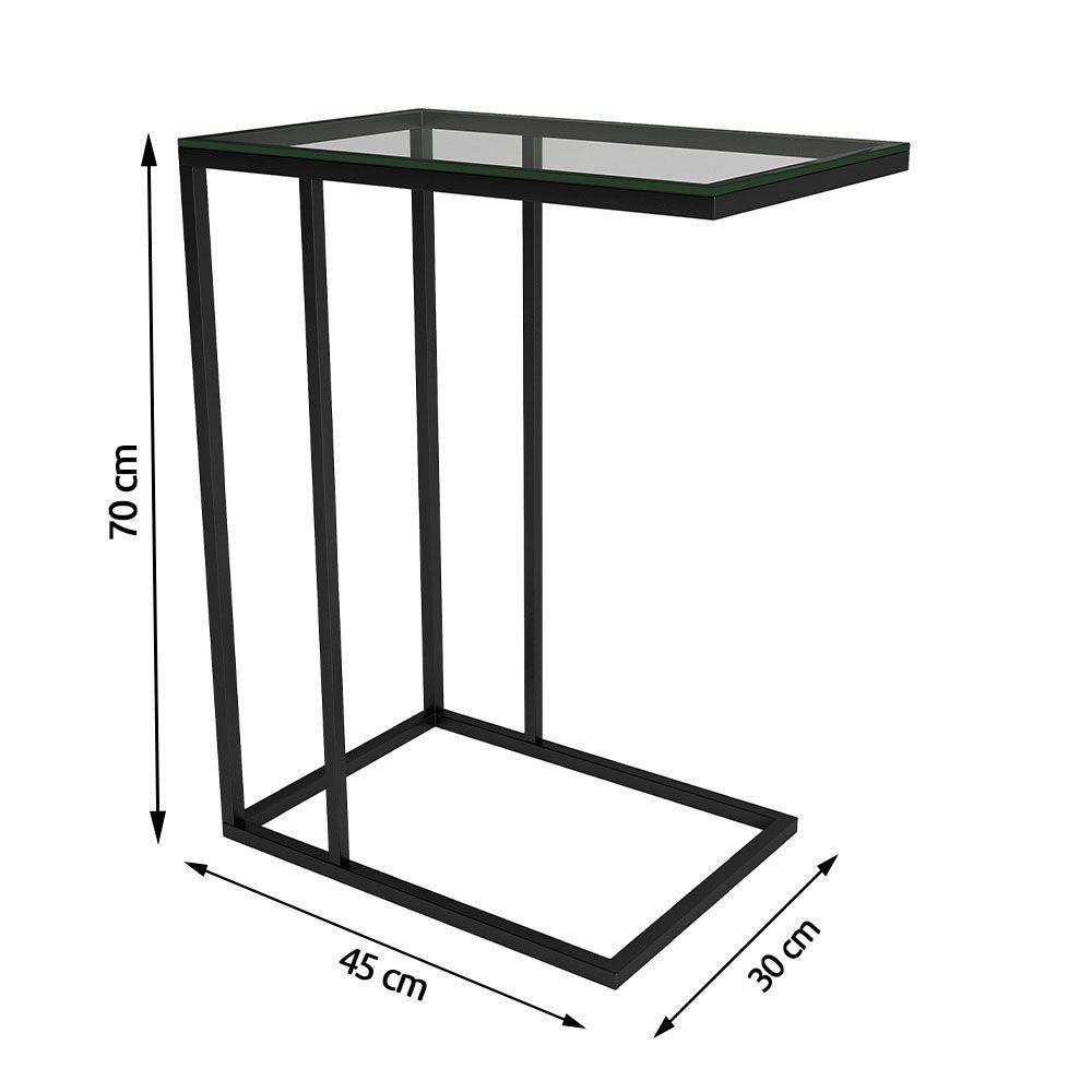 Mesa Lateral Elena Preta Tampa De Vidro - Cor: Preto - 2