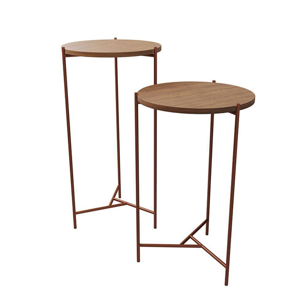 Mesa Lateral Redonda áquila Cobre E Tampo Imbuia - Cor: Marrom - 3