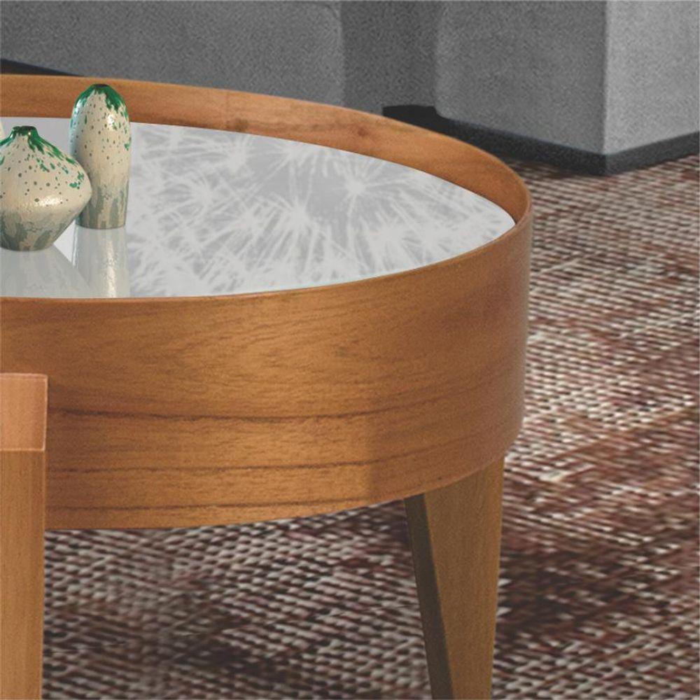 Mesa De Centro Laminada Com Vidro Off White - Eloá Diâmetro 50cm - 2