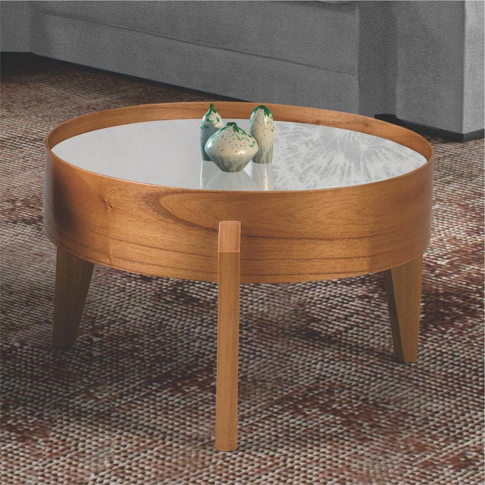 Mesa De Centro Laminada Com Vidro Off White - Eloá Diâmetro 50cm - 4