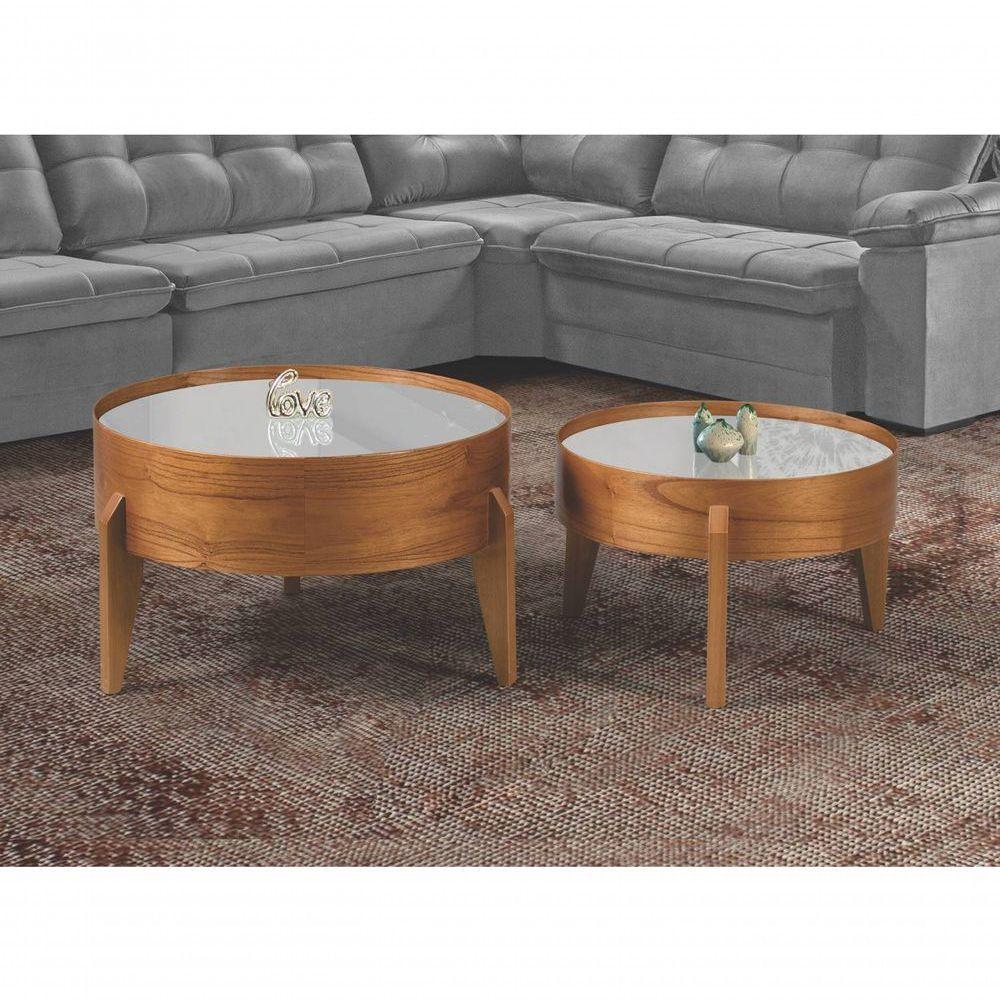 Mesa De Centro Laminada Com Vidro Off White - Eloá Diâmetro 50cm - 5