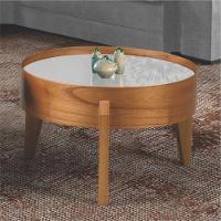 Mesa De Centro Laminada Com Vidro Off White - Eloá Diâmetro 50cm