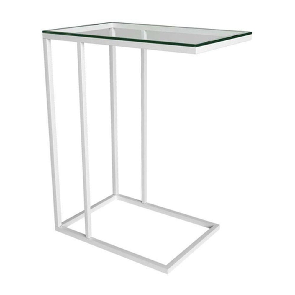 Mesa Lateral Encaixe Elena Vidro Branca - Cor: Branca - 3