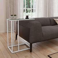 Mesa Lateral Encaixe Elena Vidro Branca - Cor: Branca - 1