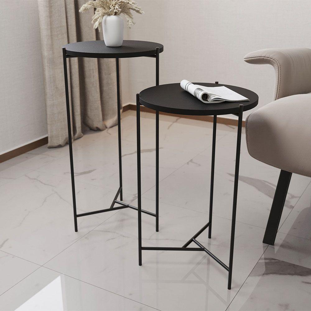 Mesa Lateral Redonda áquila Preta Tampo Preto - Cor: Preto - 1