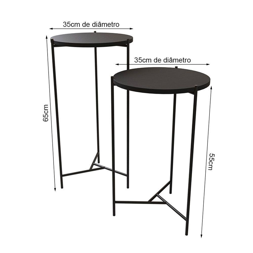 Mesa Lateral Redonda áquila Preta Tampo Preto - Cor: Preto - 2