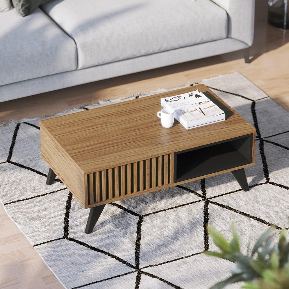 Mesa De Centro 01 Nicho Delta C04 Preto Fosco Noce Milano - 9