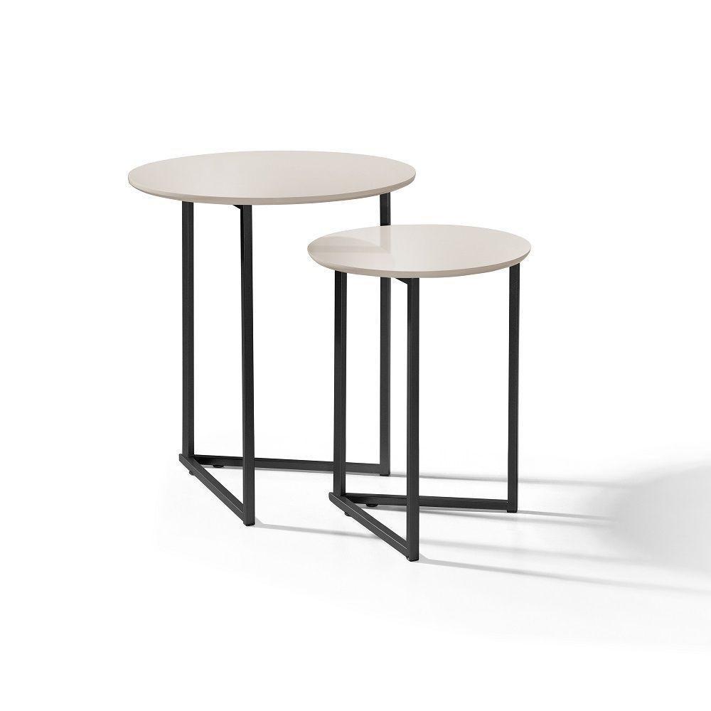 Mesa Lateral Jade Conjunto Com 2 Mesas Pé De Aço Preto/off - 6