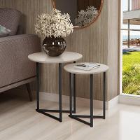 Mesa Lateral Jade Conjunto Com 2 Mesas Pé De Aço Preto/off - 1