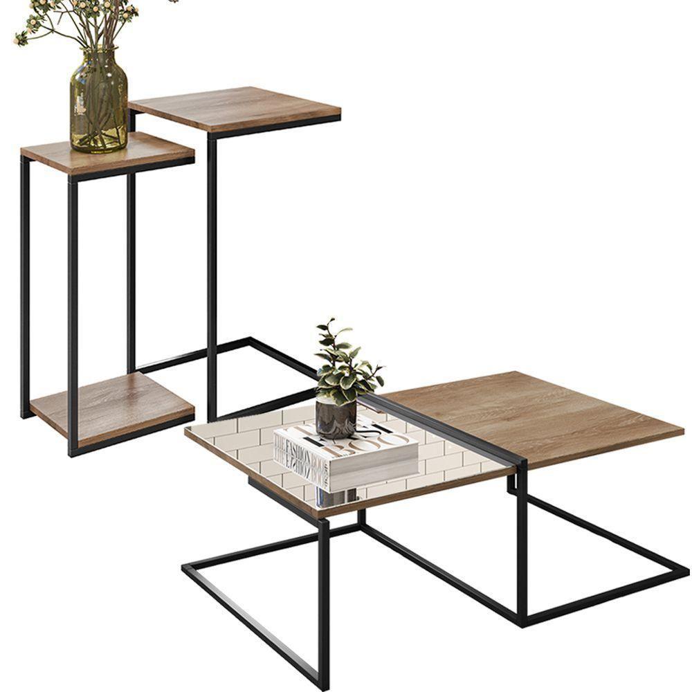 Mesa De Centro Espelhada Com Mesas Laterais Demolição - 1