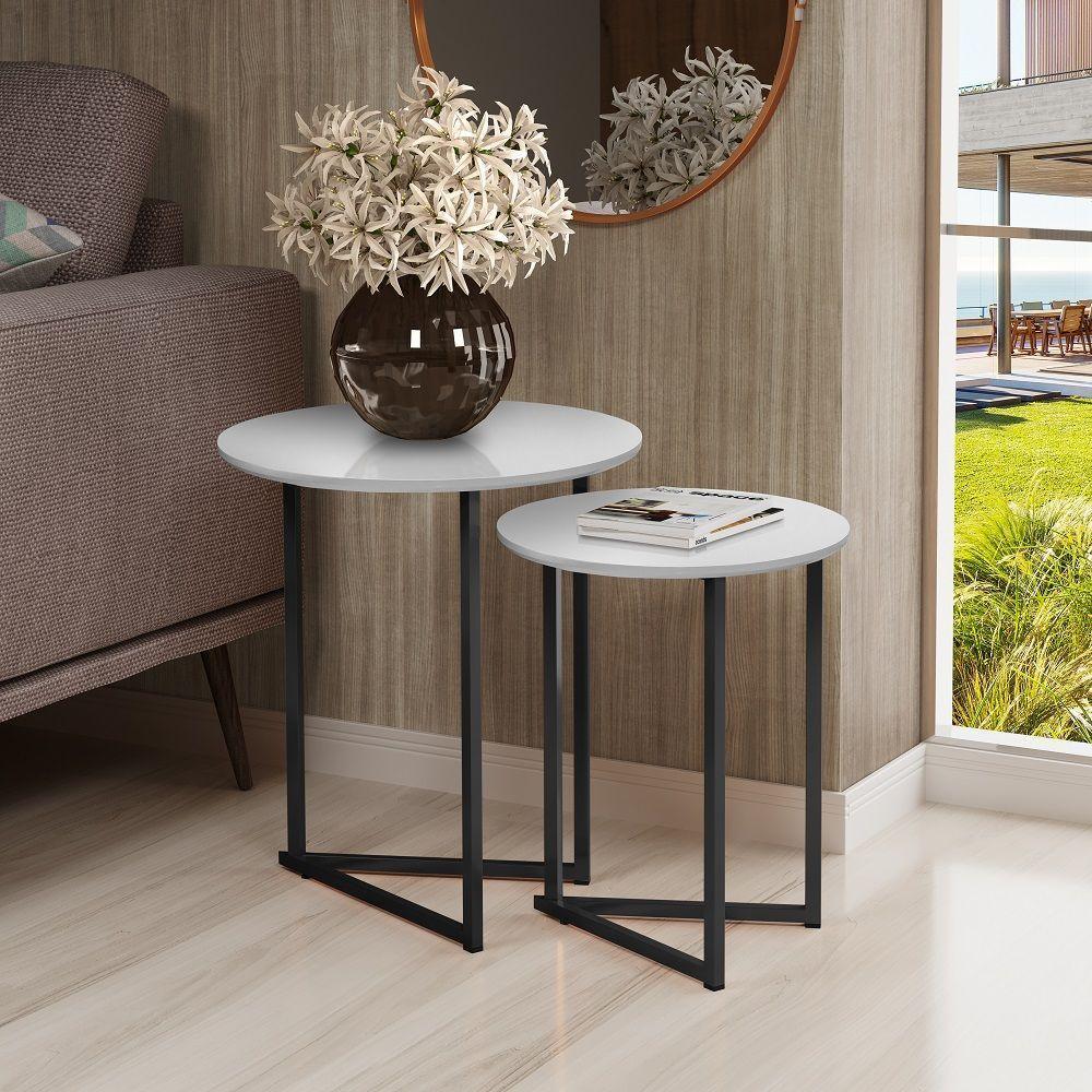 Mesa Lateral Pé De Ferro Estilo Industrial Preto/branco - 8