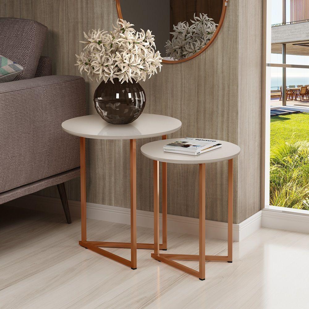 Jogo De Mesa Lateral Apoio Canto Jade Kit Sala Estar Sofá - 1