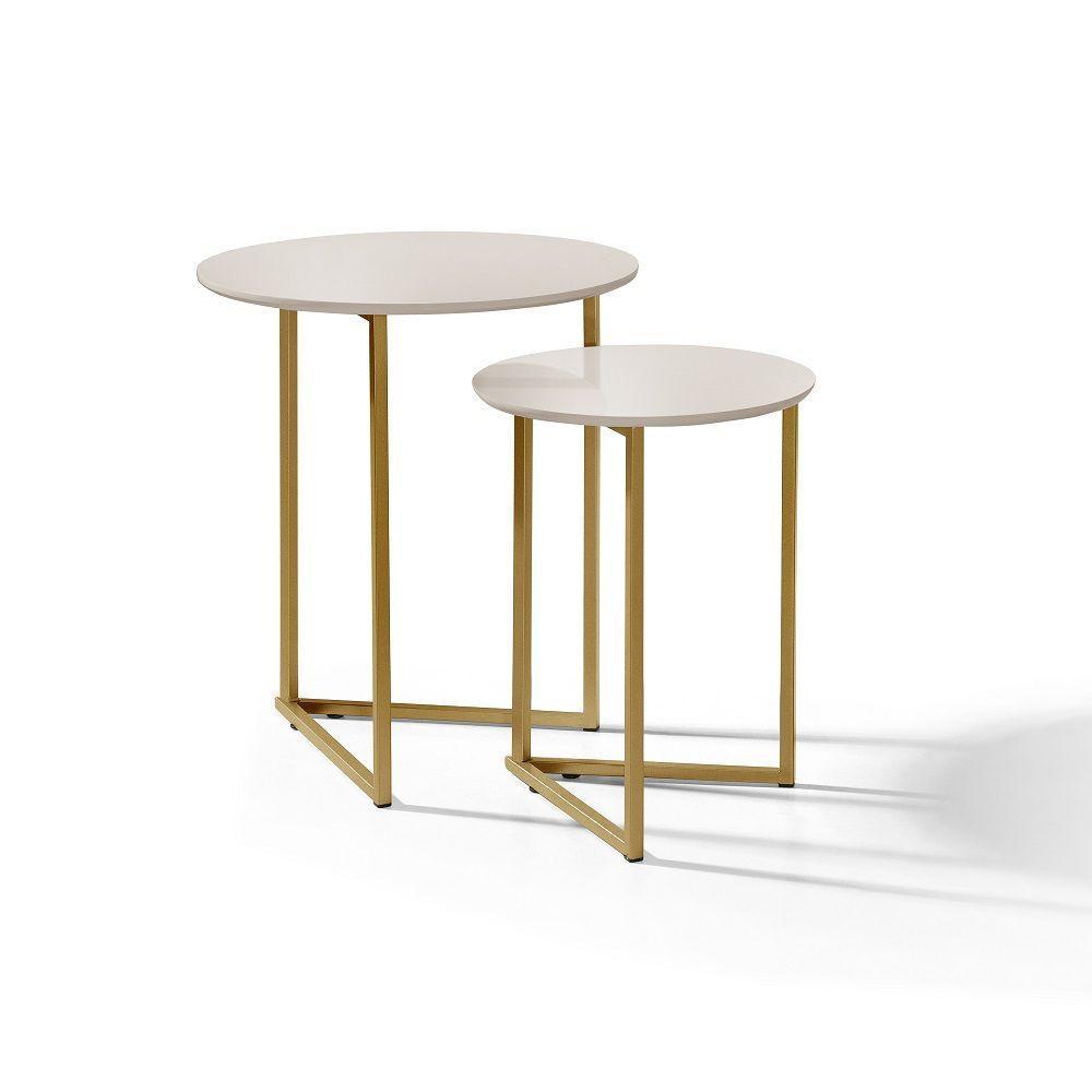Mesa Lateral Pé De Ferro Estilo Industrial Dourado/off White - 1