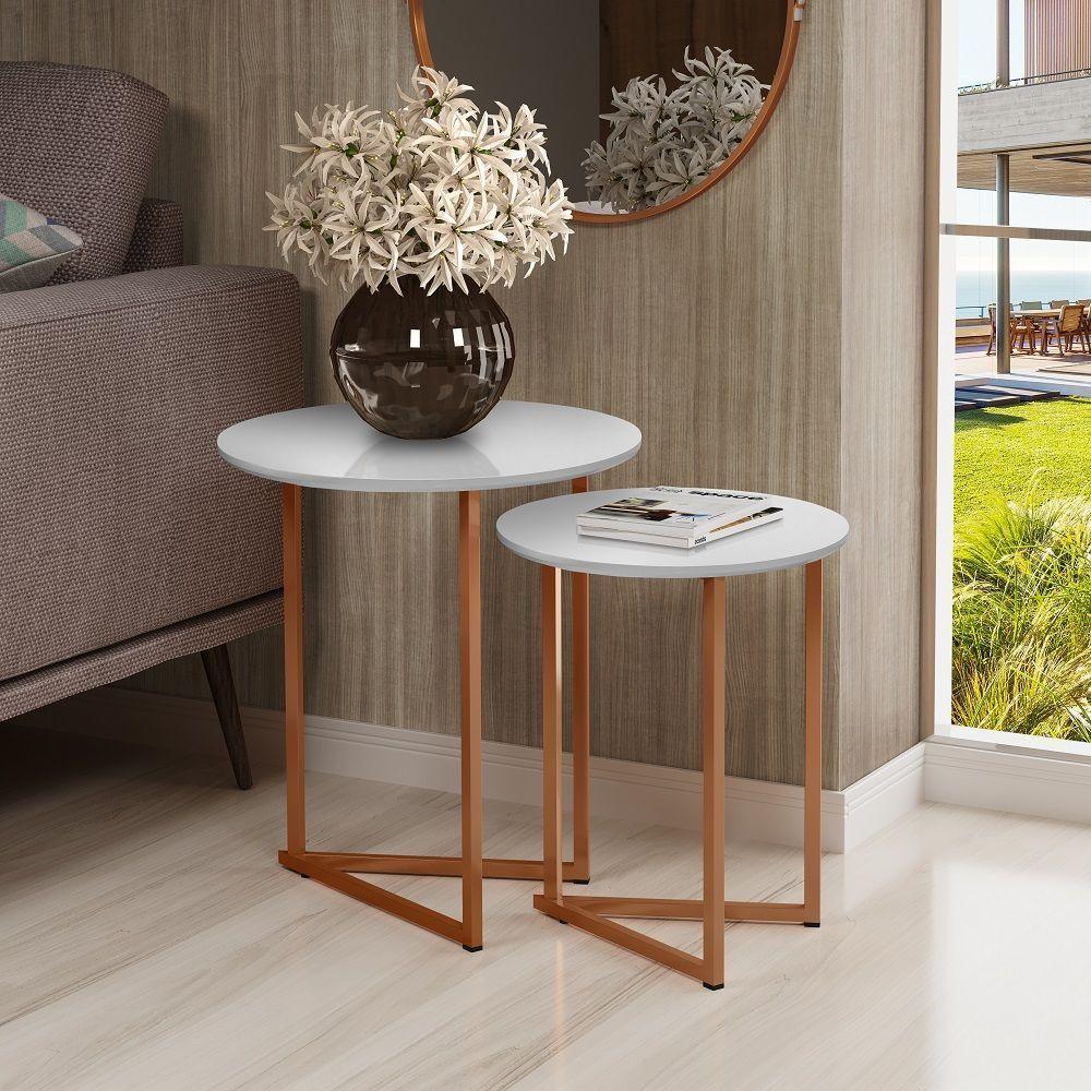 Mesinha De Canto Redonda Pé De Ferro Cobre Estilo Industrial - 1