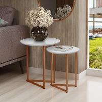 Mesinha De Canto Redonda Pé De Ferro Cobre Estilo Industrial - 1