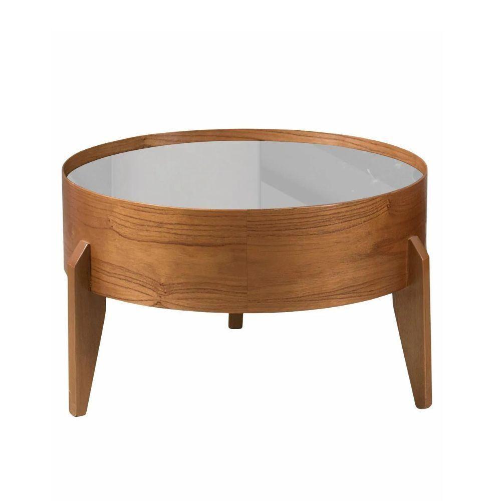 Mesa De Centro Anna Com Tampo Off White 60 Cm E Pés Em Madeira - 1