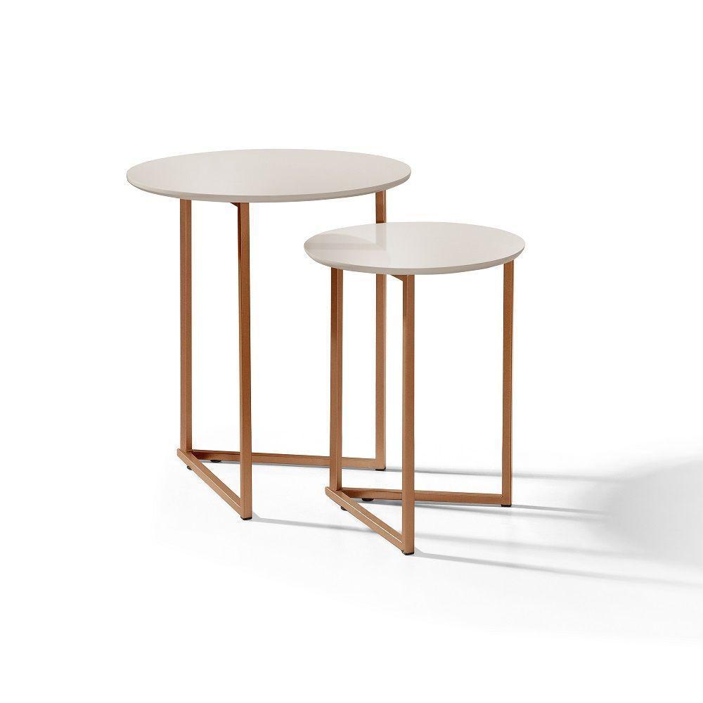 Mesinha De Canto Redonda Pé De Ferro Cobre Estilo Industrial - 1