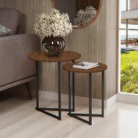 Mesa Lateral Jade Conjunto Com 2 Mesas Pé De Aço Preto Luxo - 1