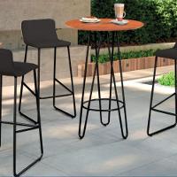 Conjunto Mesa Bistrô Dubai Tampo Madeira Com 3 Banquetas Em Couro Preto E Metal Preto - 5