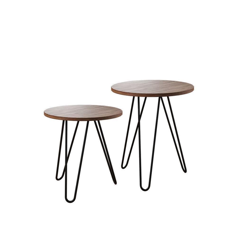 Mesa De Canto Duo Lisboa Ferro Preto Tampo Amêndoa Cor: Marrom - 4