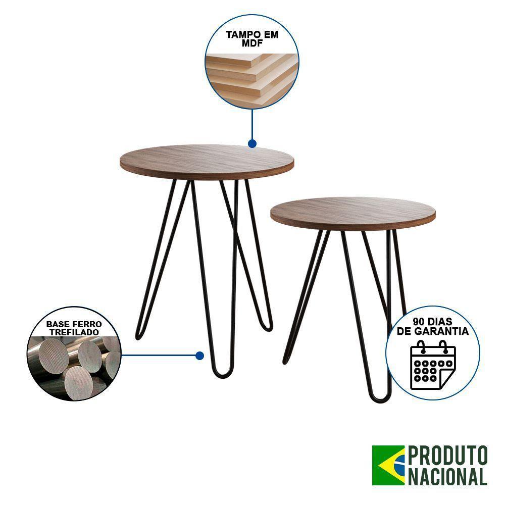 Mesa De Canto Duo Lisboa Ferro Preto Tampo Amêndoa Cor: Marrom - 5