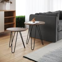 Mesa De Canto Duo Lisboa Ferro Preto Tampo Amêndoa Cor: Marrom - 1