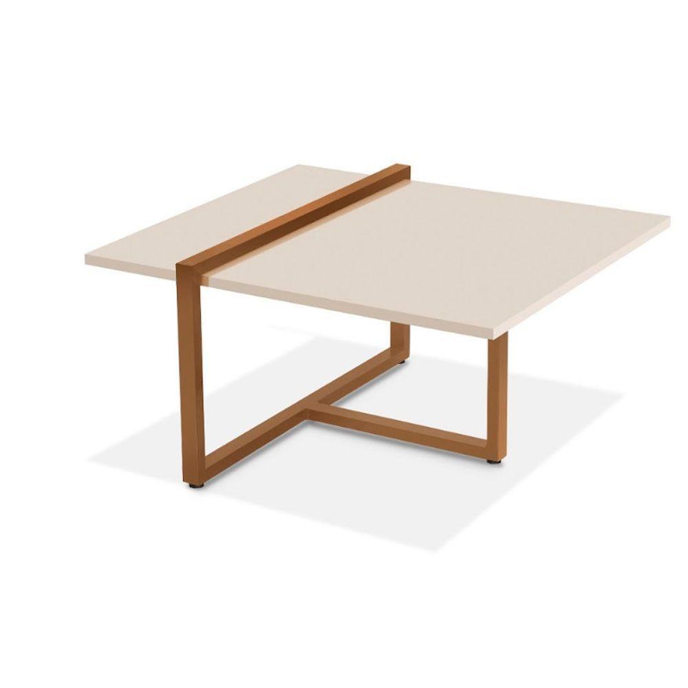 Mesa Centro Estilo Industrial Berlin Decorativa Moderna Klm Móveis Off White / Bronze - 3