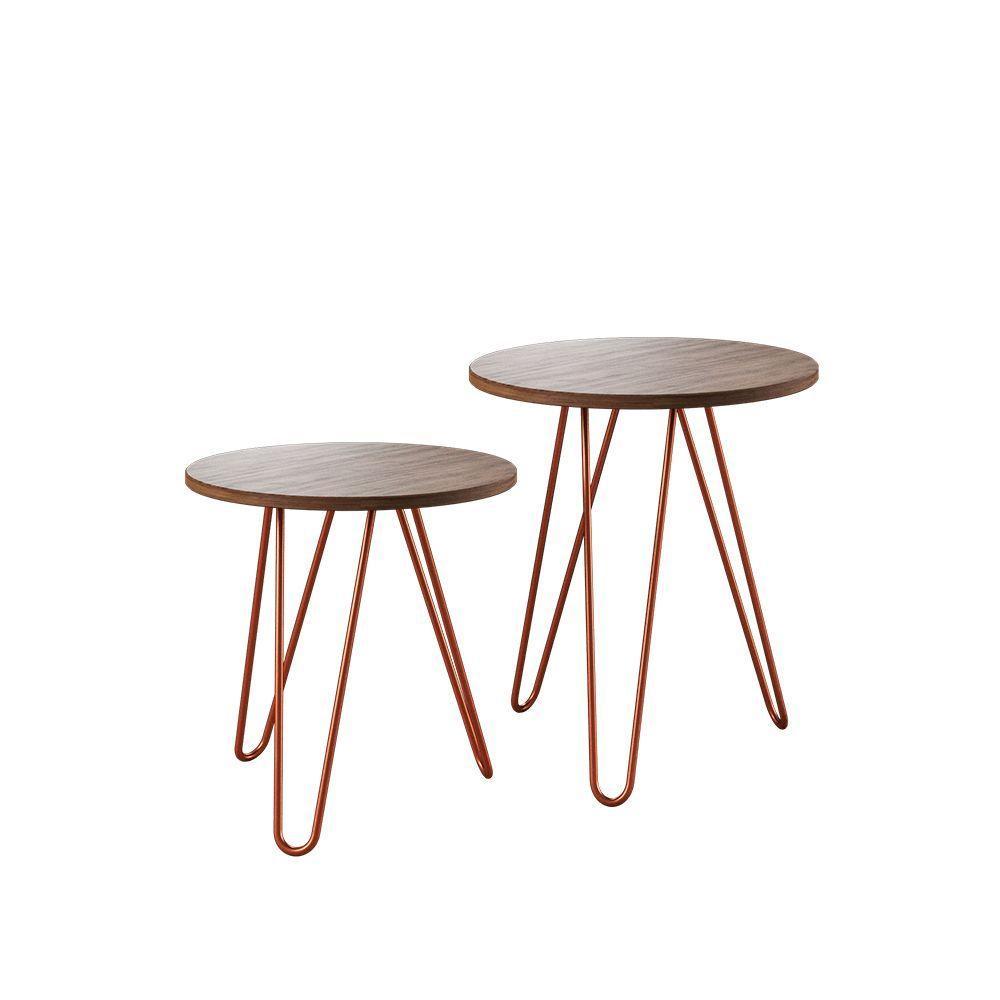 Mesa De Lateral Duo Lisboa Ferro Cobre Tampo Amêndoa Cor: Marrom - 4