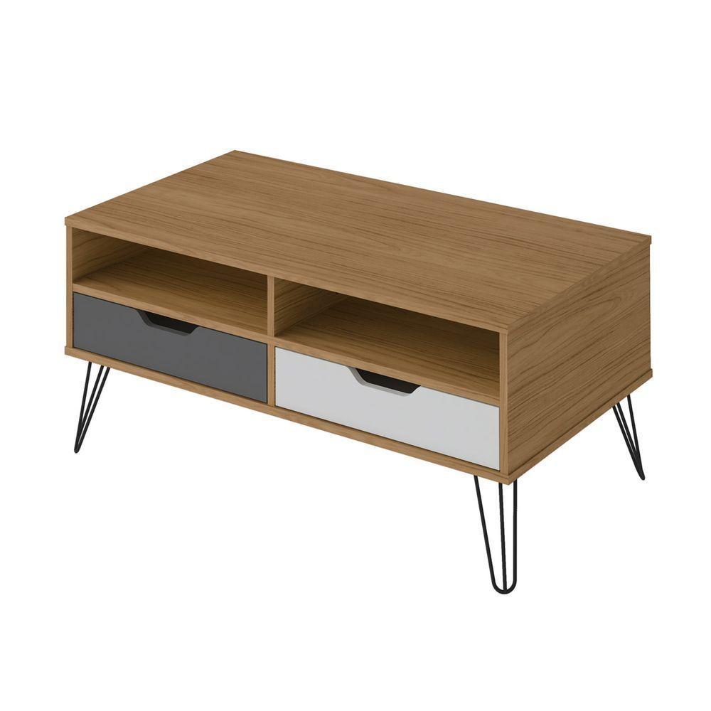 Mesa De Centro Carvalho/grafite/Branco 2 Gaveta 2 Nichos - 5