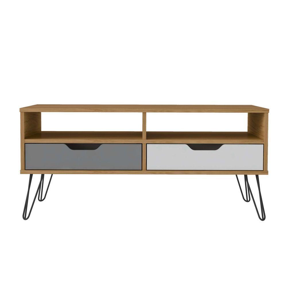 Mesa De Centro Carvalho/grafite/Branco 2 Gaveta 2 Nichos - 6