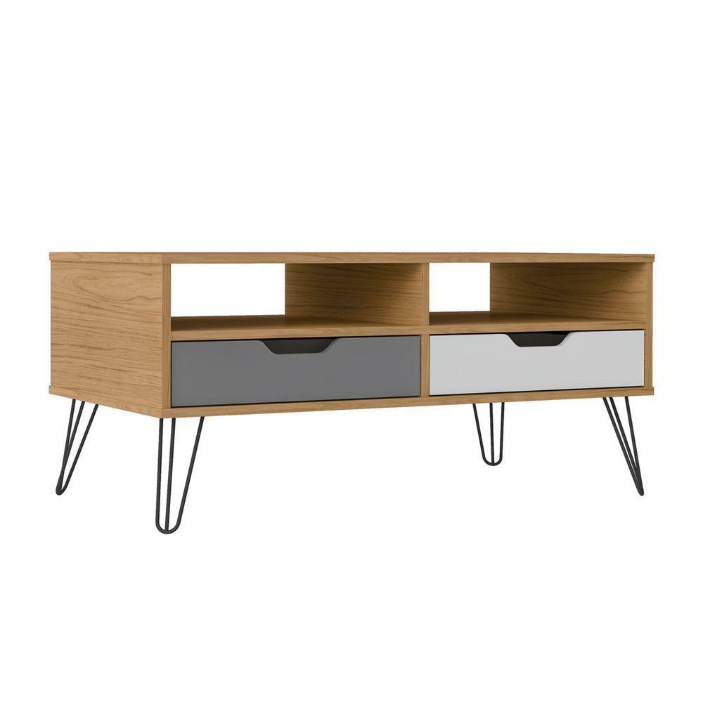 Mesa De Centro Carvalho/grafite/Branco 2 Gaveta 2 Nichos - 7