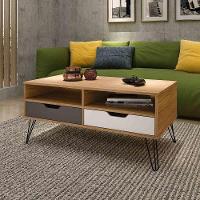 Mesa De Centro Carvalho/grafite/Branco 2 Gaveta 2 Nichos - 1