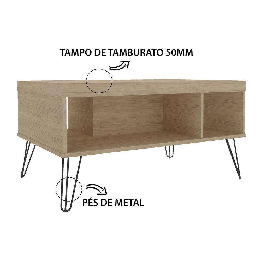 Mesa De Centro Liberty Carvalho Com 2 Nichos E Pés - Artely - 2