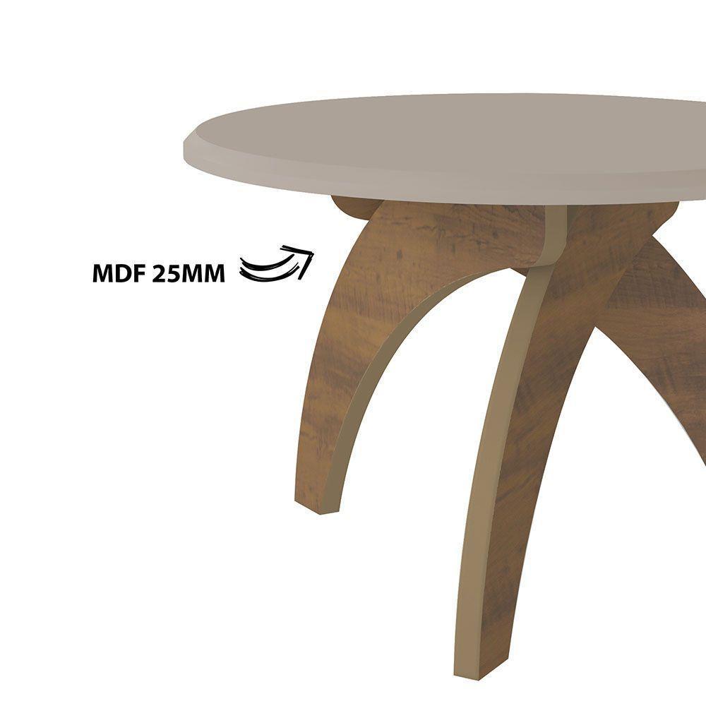 Mesa De Centro Jade Retrô Off White Com Pinho Tampo Redondo - 4