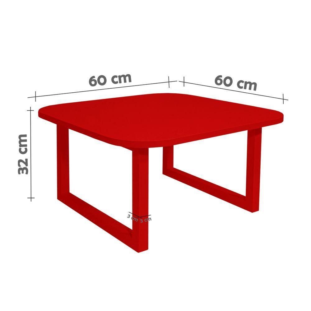 Mesa De Centro Lateral De Apoio Para Sala Estar Square Vermelho Laca - 4