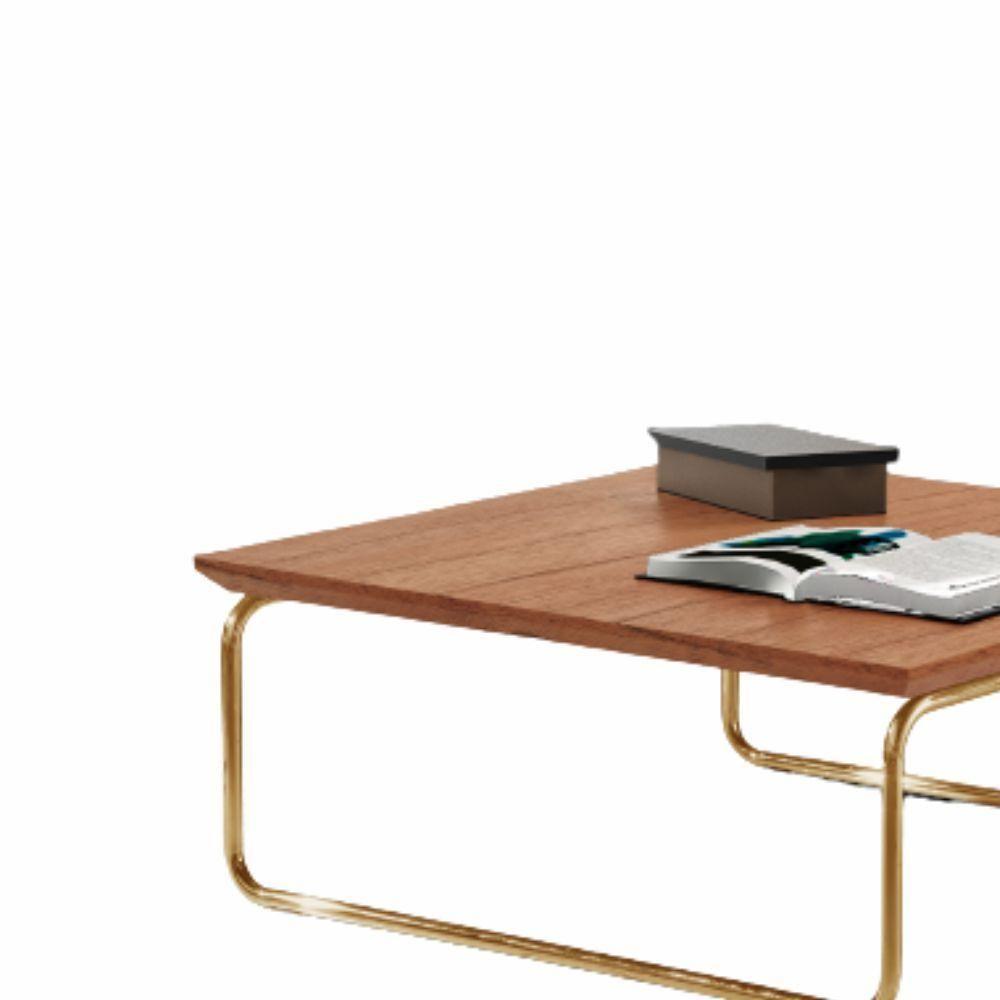Mesa De Centro Munique 70x70 Cm Castanho Com Base Dourada - 2