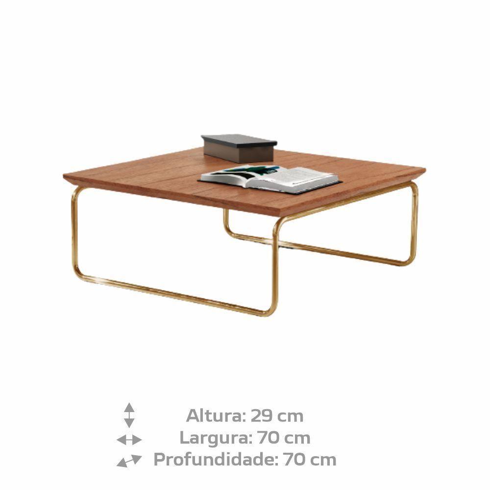 Mesa De Centro Munique 70x70 Cm Castanho Com Base Dourada - 3