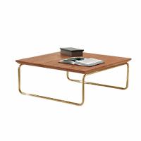 Mesa De Centro Munique 70x70 Cm Castanho Com Base Dourada - 1