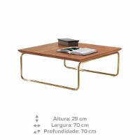 Mesa De Centro Munique 70x70 Cm Castanho Com Base Dourada - 3